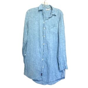 Faherty Long Sleeve Chambray Linen Dress Blue